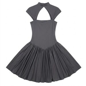 Bonnie Strauss Gray Mock Neck Cutout Drop Waist Pleated‎ Circle Skirt Dress